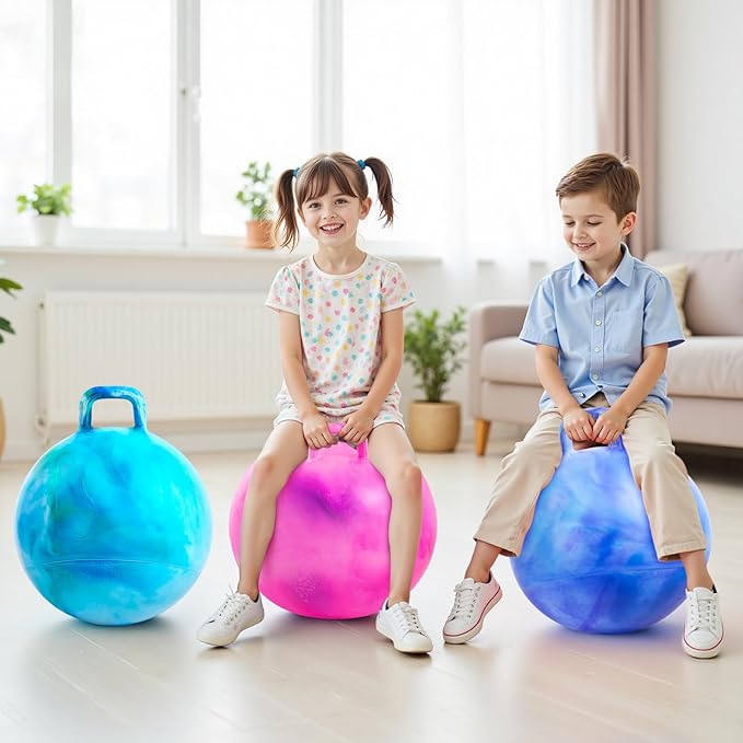 Upper Rider 6 Pcs Hopper Ball for Kids 3-8, 18 Inch Bouncy Ball with Handle, Inflatable Hippity Hop Bounce Jumping Hopping Toys Indoor Outdoor for Toddlers Boys Girls Gifts, Pink Blue Grey Purple