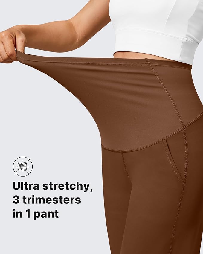 G4Free Maternity Pants Over The Belly Yoga Dress Work Pregnancy Pants Stretchy Lounge Wide Leg Trousers with Pockets
