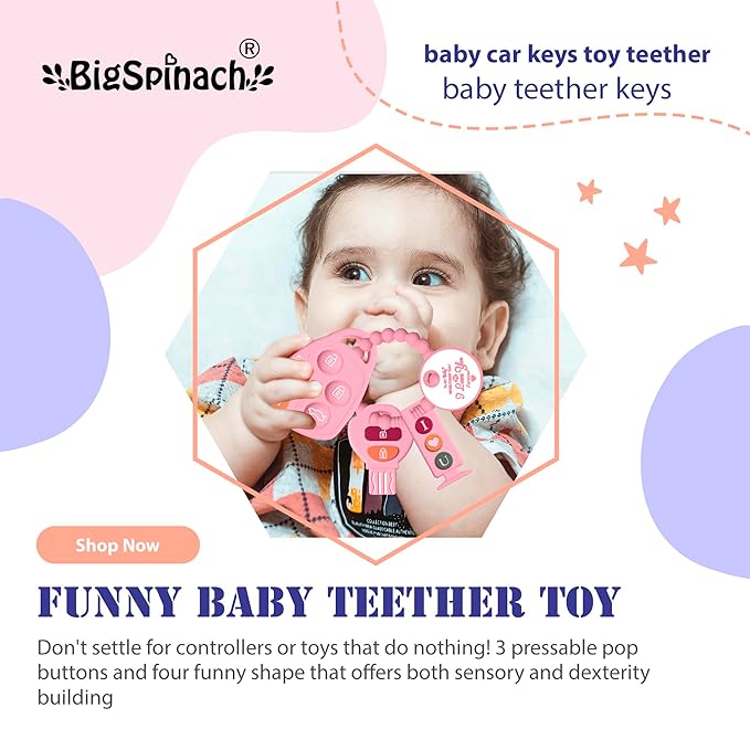 Baby Goth Teething Keys Toy 6-12M Pink Car Key Teether Combo Set