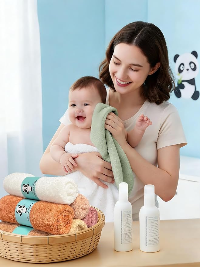 HIPHOP PANDA Baby Washcloths, Rayon Made from Bamboo - 2 Layer Ultra Soft Absorbent Newborn Bath Face Towel - Reusable Baby Wipes for Delicate Skin - Blush and Mocha, 6 Pack