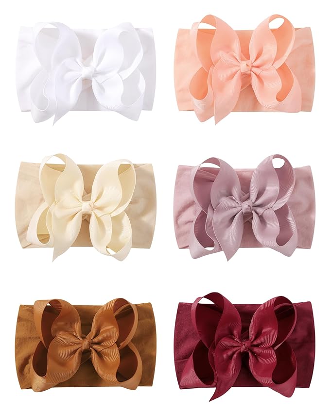 doboi 6PCS Baby Girl Bows Baby Headbands Ribbon Bow Nylon Headbands Hair Accessories Big Baby Bows for Baby Girls Infant Newborn Toddler-BROWN