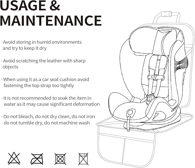 Car Seat Protector Leather Waterproof Child Safety Seat Protector Cover with Thick Pad and 2 Large Pockets Durable Kick Mat for All Auto Seat (Deep Gray)