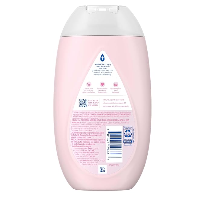 Johnson's Baby Lotion with Coconut Oil, Aloe Vera & Vitamin B5, 72 HR Hydration, Skin Moisturizer, Hypoallergenic, Safe for Newborn, Protects from Dryness & Strengthens Skin, 13.6 fl. oz