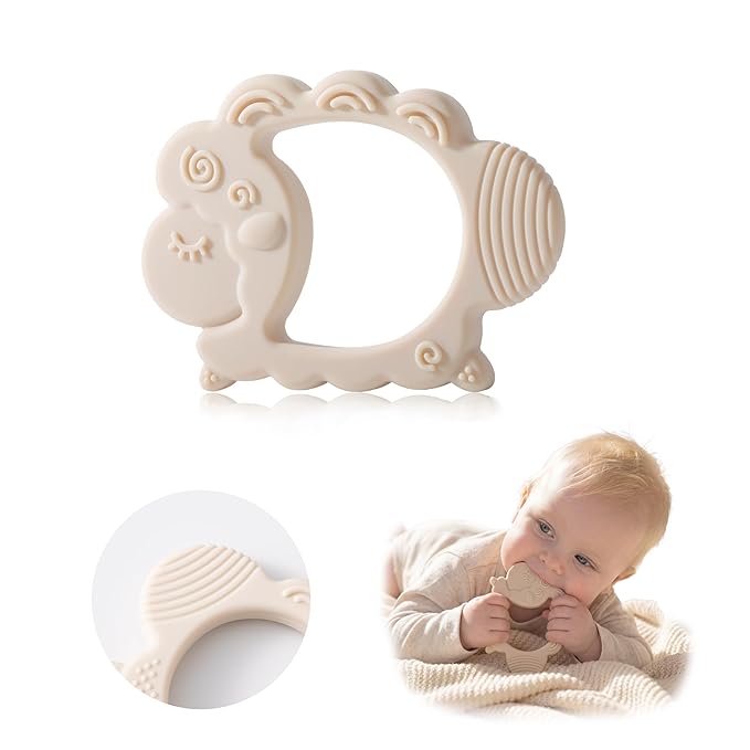 Moonkie Teething Toy, Safe & Easy to Hold BPA Free Silicone Baby Soothing Teethers, Prevent Finger Sucking Teether Toys Best for Babies 0-6 6-12 Months (Sheep Shifting Sand)