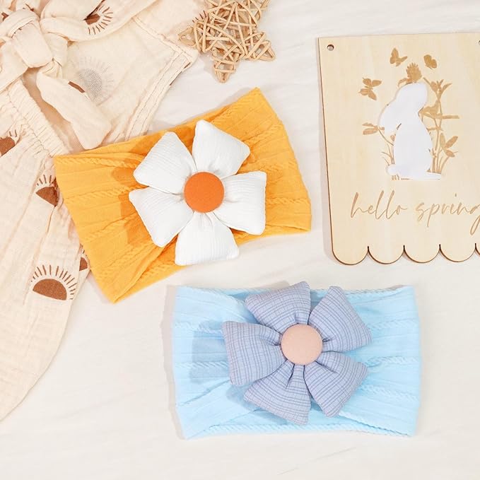 CÉLLOT 6 Pcs Baby Flower Headbands Nylon Hairbands Baby Girl Flower Bows Hair Accessories for Newborn Infant Toddler Essentials (Bright Color Series)
