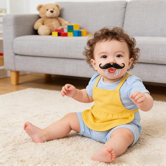 Funny Baby Pacifiers,Mustache Pacifiers 0-18 Months for Babies,Mustache Binky,Gift for Newborns,Infants,Toddlers,Baby Boys,BPA Free(Mustache Pacifiers)