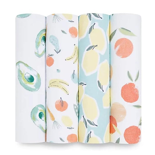 aden + anais Essentials Muslin Swaddle Blankets, Newborn Receiving Blanket for Swaddling, 100% Cotton Baby Swaddle Wrap, 4 Pack, Farm to Table