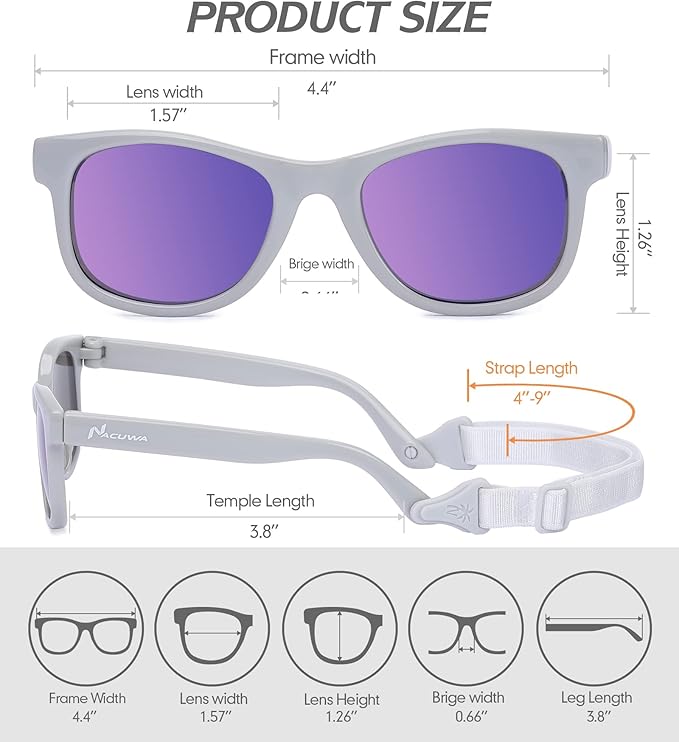 Baby Sunglasses - 100% UV Proof Sunglasses for Baby, Toddler, Kids - Ages 0-2 Years - Case and Pouch included