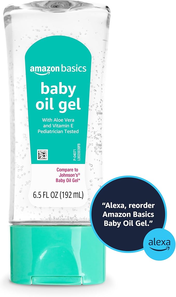 Amazon Basics Baby Oil Gel with Aloe Vera & Vitamin E, Moisturizing, Fast Absorbing, No-Mess, Dermatologist Tested, 6.5 fl oz, Pack of 1 (Previously Solimo)