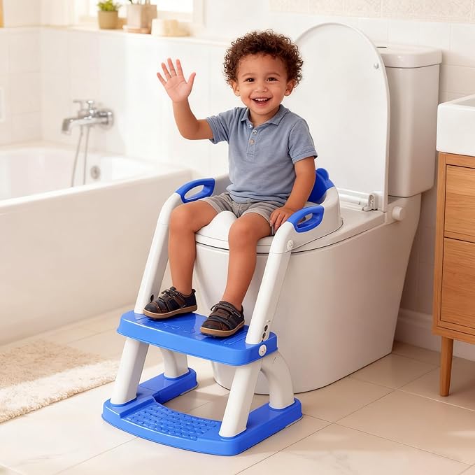 Potty Training Seat, SKYROKU Potty Training Toilet with Step Stool Ladder, for Kids Boys Girls Toddlers - Comfortable Safe Potty Seat with Anti-Slip Pads Ladder (8899+DarkBlue)