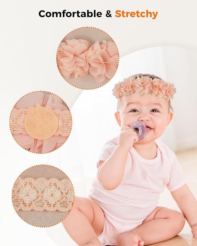 Fmeida Baby Girls Headbands for 4-24M | Soft Flower Crown (Fits 14.96"-18.89" Head)