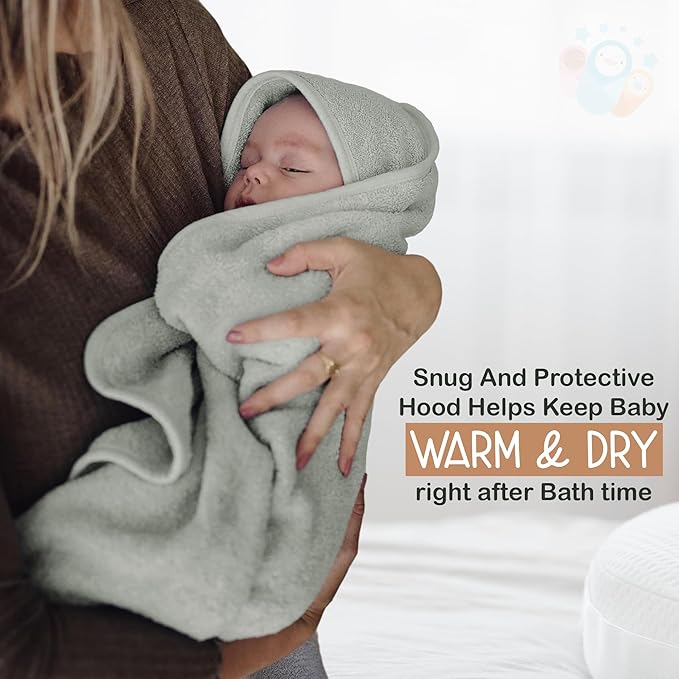 100% Organic Cotton Plush Woven Hooded Baby Bath Towels - Soft and Absorbent 31x31 Inches for Newborns and Kids, Baby Hood Towels for Newborn, Premium Infant Towels (Moos Green)