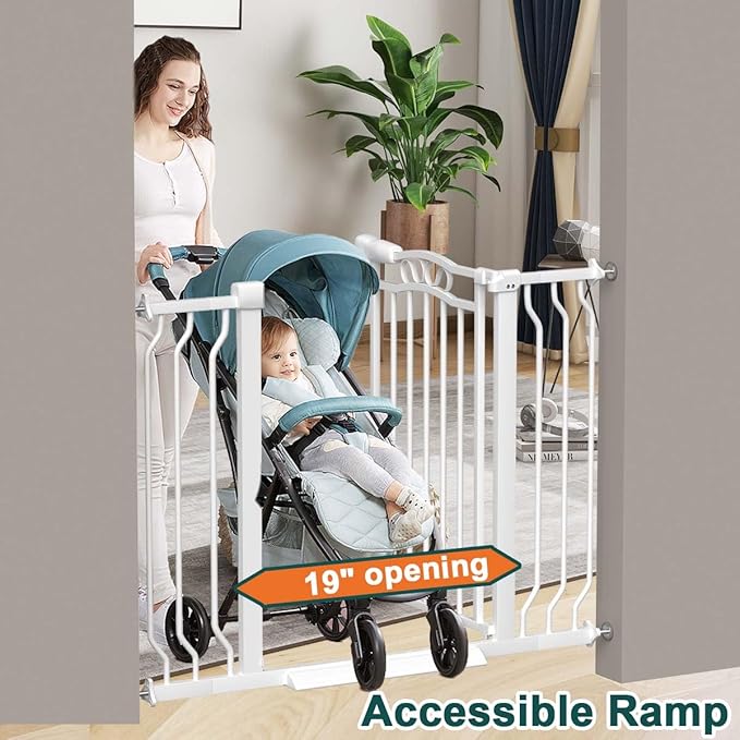 Fairy Baby 62.5"-71.6" Extra Wide Long Baby Gate for Doorways, Large Dog Gate for the House, No Drill Baby Gate for Stairs, Pressure Mounted Toddler Safety Child Gate Auto Close Pet Gate Indoor, White