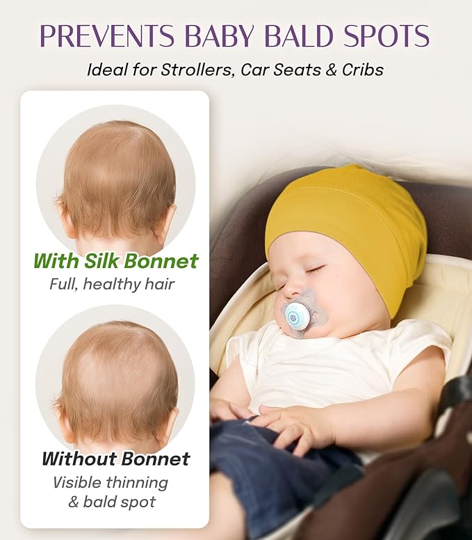 OLESILK Silk Baby Bonnet for 0-6 Months - 100% Mulberry Silk Toddler Hair Bonnet, Adjustable Night Cap for Sleeping