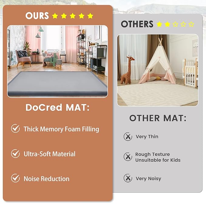 Baby Play Mats for Floor - 1.4" Thick Memory Foam Rug, 80"x80" Playpen Tummy Time Mat, Soft Velvet Nursery Rug, Large Padded Crawling Mat, Cushioned Pads for Playroom Toddlers, Infants, Yoga, Tatami