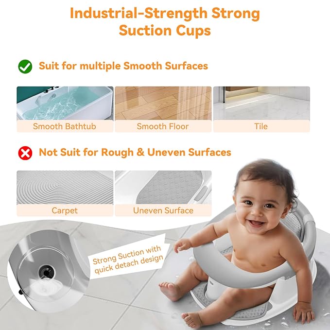 Baby Bath Seat for Babies 6 Months & Up - 360° Protection Bath Seats for Babies Sitting Up | Baby Bath Chair with Temperature Alert & Cushion | Toddler Bath Seat Newborn Infants Baby Bathtub Seat