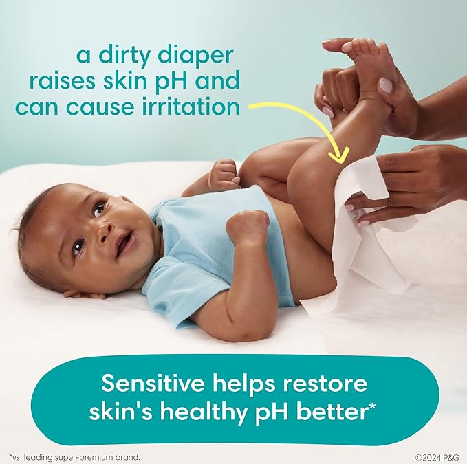 Pampers Baby Wipes Sensitive, Water Based Hypoallergenic and Unscented 504 Total (6 Flip-Top Packs)