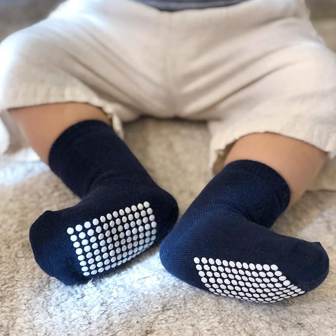 JAKIDAR 12 Pack Baby Toddler Socks Non Slip Grip Cotton Crew Socks for Boys Girls Infants Kids