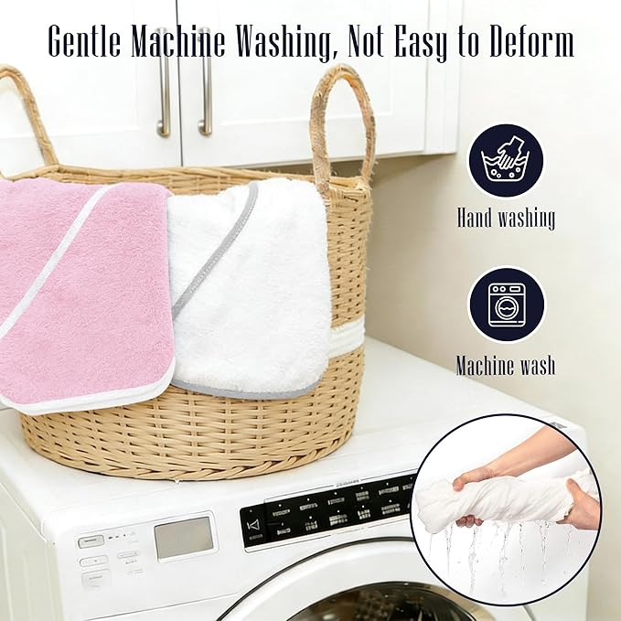 2 Pack Baby Bath Towel - Rayon Made from Bamboo, Ultra Absorbent - Ultra Soft Hooded Towels for Kids - X Large Size for 0-7 Yrs (White and Pink, 37.5 x 37.5 Inch)