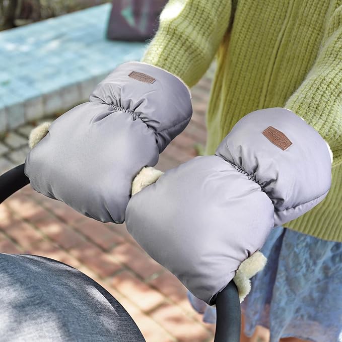 Orzbow Faux Sheepskin Stroller Gloves, Universal Winter Anti-Freeze Stroller Mittens, Waterproof Extra Thick Hand Muff for Cold Weather, Cozy & Warm, Light Grey