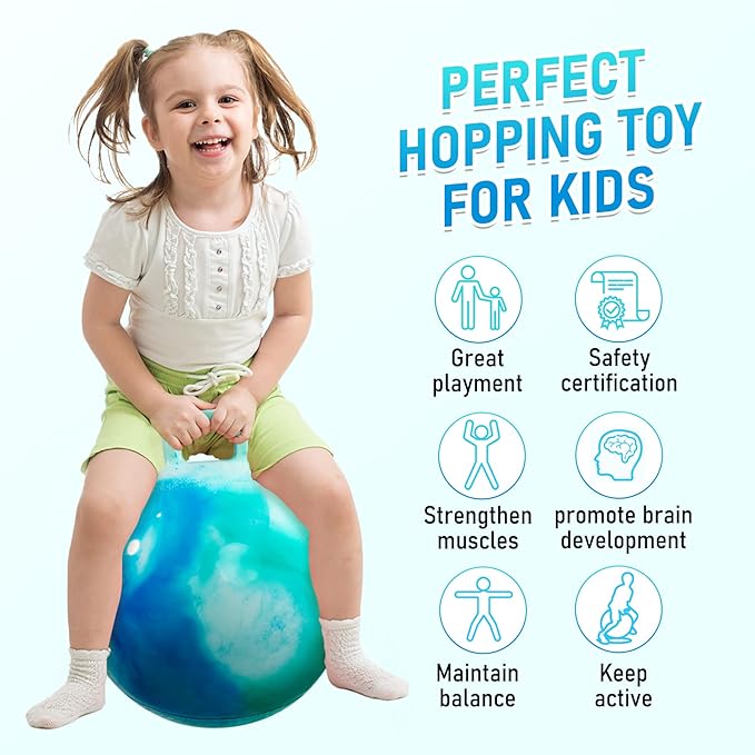 U&C Planet Hopper Ball 18 inches Bouncy Ball with Handle for Kids Age 3-6 Hoppity Hop Sit and Bounce Jumping Hopping with Pump and Gift Box Great Gift for Birthday Christmas, Clouds