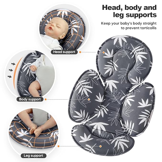 Infant Car Seat Insert, Baby Head Body Support for Newborn Cushion Pads, Compatible with 3 to 5 Point Harness Systems, Breathable Soft Fabric, Perfect for Carseats, Strollers, Swings