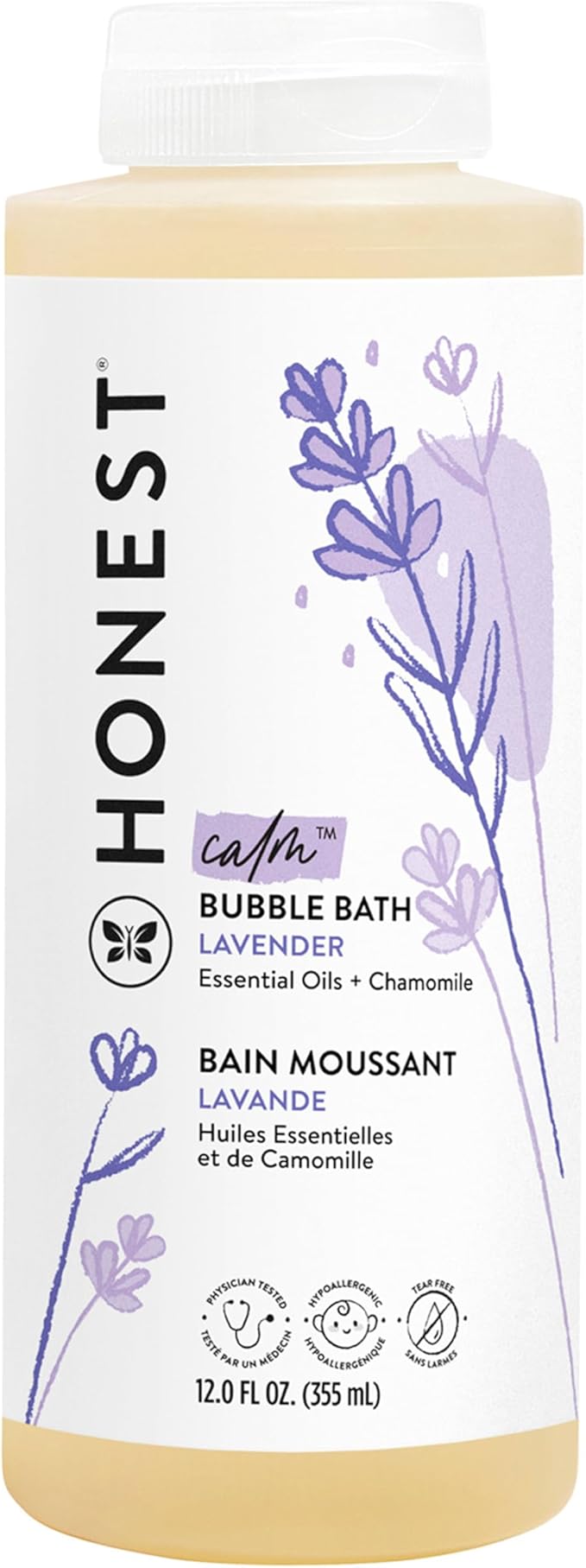 The Honest Company Foaming Natural Bubble Bath, Tear-Free, Hypoallergenic, Baby Wash, Lavender Calm, 12 fl oz
