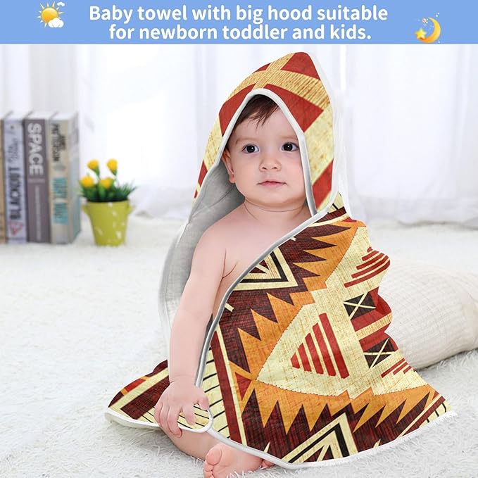 Native American Style Baby Towel Ultra Soft Hooded Towels for Babies - Ultra Absorbent Cotton Bath Towels 30x30 Inch