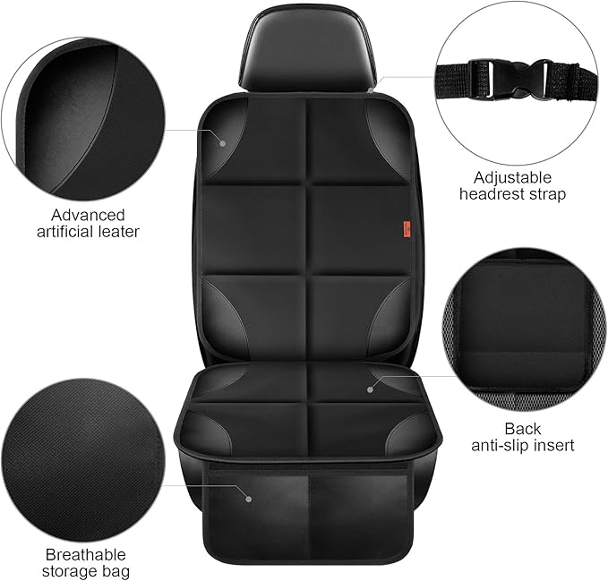 Car Seat Protector 1 Pack Car Seat Cushion Mat Thickest Padding,Waterproof 600D Fabric Car Seat Covers for Non-Slip Backing Mesh Pockets for Baby and Pet (Beige, 2 Pcs)