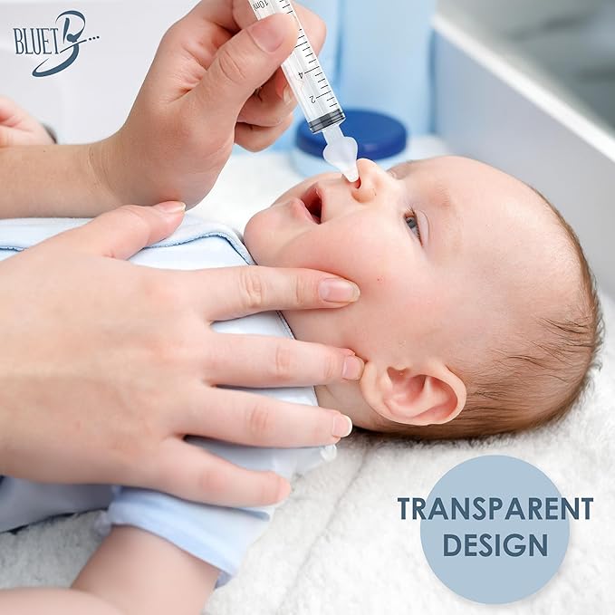 Bluet B - Baby Nasal Syringe (4-Pack) - Safe Silicone Nasal Aspirator for Newborn - Infant Mucus Removal - 10ml Nose Cleaner Syringe for Baby - Toddler Congestion Relief - Reusable Tips - White