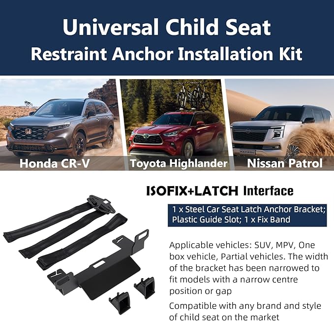 Universal Car Seat Mount Bracket for SUVs MPVs and Off-Road Vehicles, Child Safety Car Seat Latch Anchor Kit for ISOFIX Belt Connector, 321*144*85/95mm Latch Interface Mount Bracket
