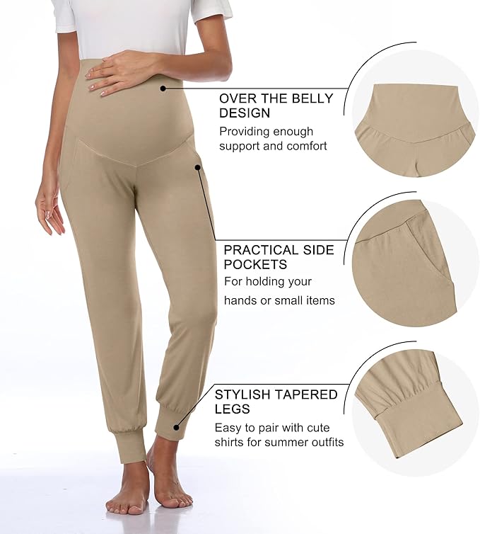 AMPOSH Women's Maternity Pants Stretchy Lounge Workout Sweatpants Casual Loose Comfy Pregnancy Joggers with Pockets