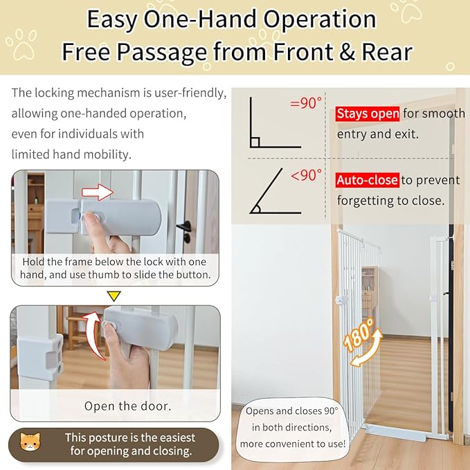 Lumizone Extra Tall Cat Gate 55.12" High Pressure Mounted Extra Wide 2025 New (17 Sizes) 1.37" Gap No Drilling Auto-Close One-Handed Operation Tall Pet Gate for Dogs(White, 55.12" H x 29.92"-34.24" W)