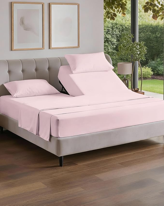 Flex Top Split Head King 4 Piece Sheet Set - Comfy Breathable & Cooling Bed Sheets Set - Hotel Luxury Bedding for Women, Men, Kids, Teens, Boys & Girls - Deep Pockets, Soft = Oeko-Tex - Lavender Pink