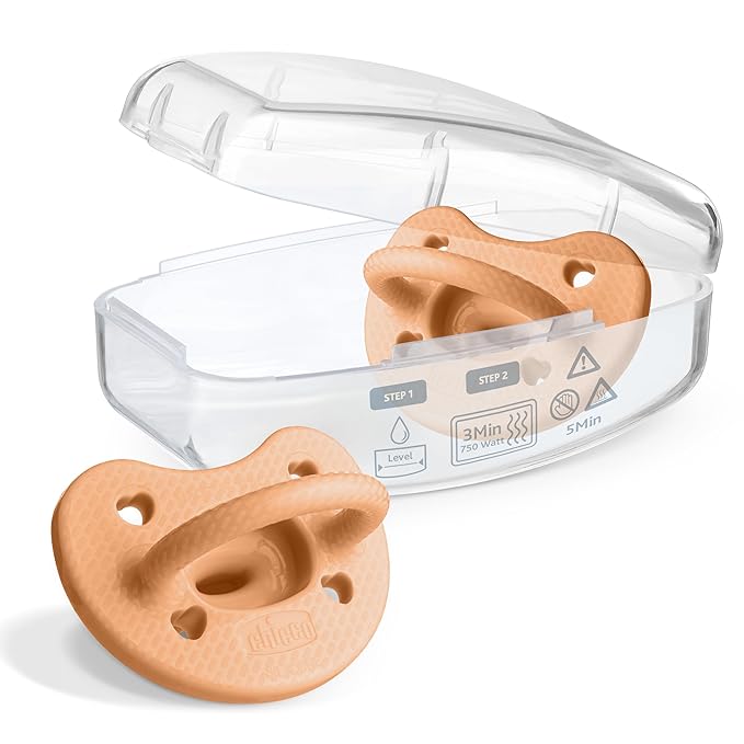 Chicco PhysioForma Luxe Orthodontic Pacifier, 6-16m | 100% Soft Silicone | Supports Breathing & Oral Development | Textured Shield & Handle | Includes Sterilizing Case | BPA Free | Cantaloupe, 2pk