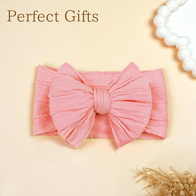 JOYOYO 3 Pcs Soft Wide Turban Baby Headbands with Double-Layer Bow for Baby Girls, Newborns, Toddlers(Beige, Pearl Pink, Pink)