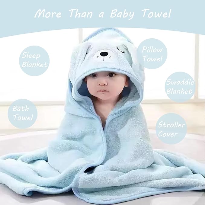 Hooded Baby Towels - Premium Ultra Soft Organic Baby Bath Towel – Absorbent and Hypoallergenic Towels for Baby Boy Girl, Toddler, Newborn Essentials (Blue)