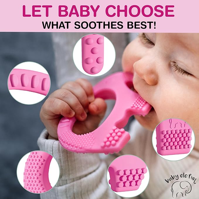 Baby Elefun Baby Teething Toys 5X Pain Relief Zero Delay 0-6 Months Pink