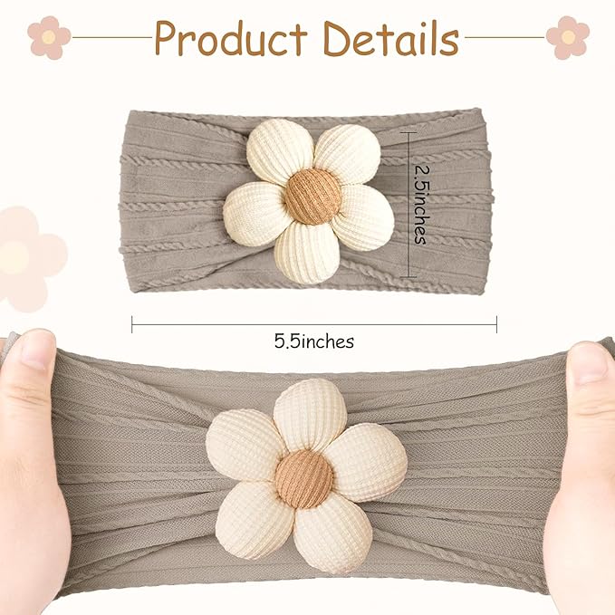 CÉLLOT 5 Pcs Baby Flower Headbands Baby Girls Nylon Headbands Soft Hairbands Hair Accessories for Newborn Infant Toddler Kids(Autumn/Winter Colors)