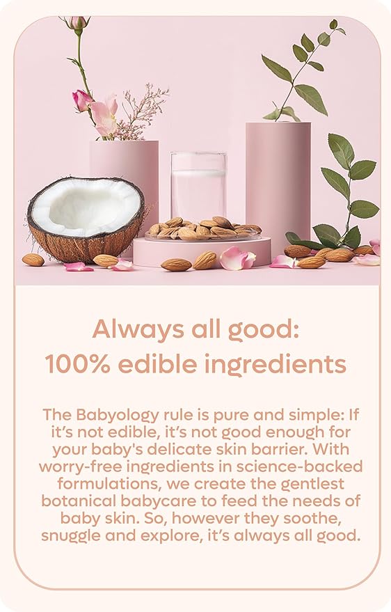 Babyology - 100% Edible Ingredients - All Natural Baby Wash and Shampoo Rose + Organic Baby Lotion SET - 12 FL OZ Good for Sensitive Skin or Eczema - Non Toxic - Fragrance Free (Set of 2)