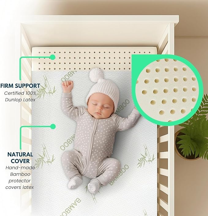 ORGANIC TEXTILES Organic Baby Mattress Topper with Rayon Derived Bamboo Cover - GOLS/GOTS Certified - Breathable - 2" Portable (36"x26")