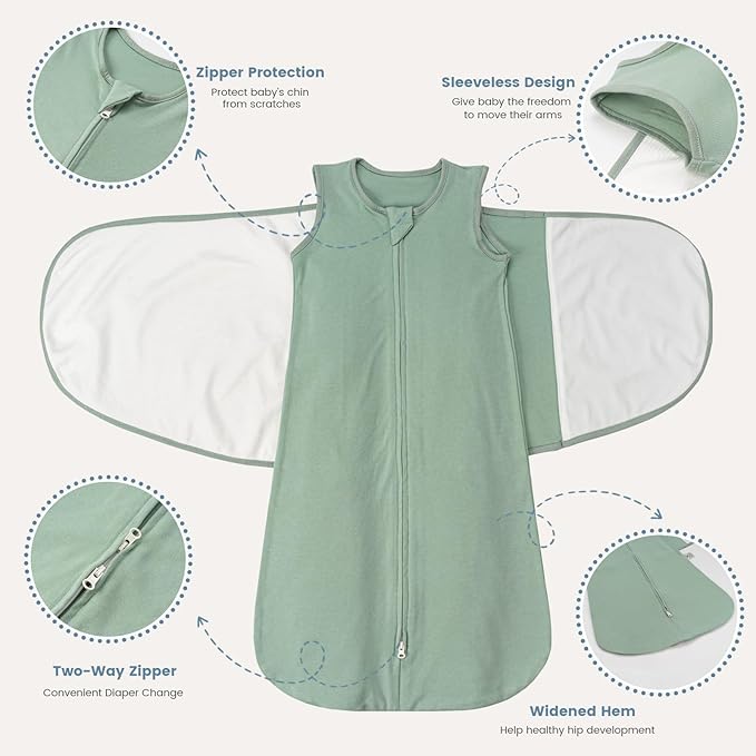ZIGJOY Sleep Sack Swaddle 1.0 TOG Baby Wearable Blanket 100% Cotton Baby Swaddle Blanket for Newborns 0-6 Months for Boy Girl, Green