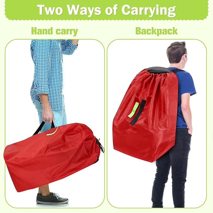Car Seat Bags For Airplane Travel, Durable Carseat Cover For Air Travel Car Seat Travel Bag with Shoulder Straps and 2pcs Luggage Tags For Airplane, Red