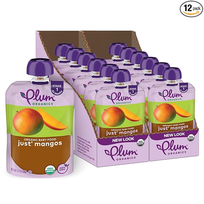 Plum Organics Stage 1 Organic Baby Food - Just Mangos - 3.5 oz Pouch (Pack of 12) - Organic Baby Food Pouch