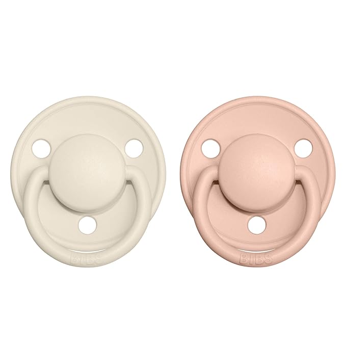 BIBS Pacifiers - De Lux Collection | BPA-Free Round Nipple | Silicone | Made in Denmark | Set of 2 Ivory/Blush Color Premium Soothers | Size One Size
