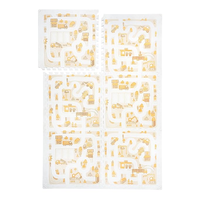 PopsyKosy Premium Baby Floor Play Mat - Thick & Cushioned 0.5 inch Playroom Foam Mat, Non-Toxic Odorless - 6 Tiles - Spacious 6x4 ft. - Stylish & Large, Waterproof for Kids & Toddlers - Warm Beige