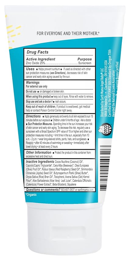 Earth Mama Uber-Sensitive Mineral Sunscreen Lotion SPF 40 | Non-Nano Zinc, Contains Organic Colloidal Oatmeal | Steroid-Free Eczema Cream for Baby, Kid & Family, 3-Ounce