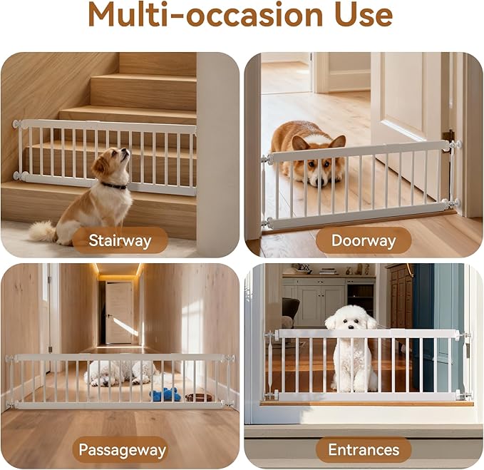 Dog Gate - 18"-45" Adjustable Extra Wide Metal Baby Gate to Step Over, 10" Tall Small Pet Gate with 3 Extension Kits, Pressure Mounted for Doorways & Stairs