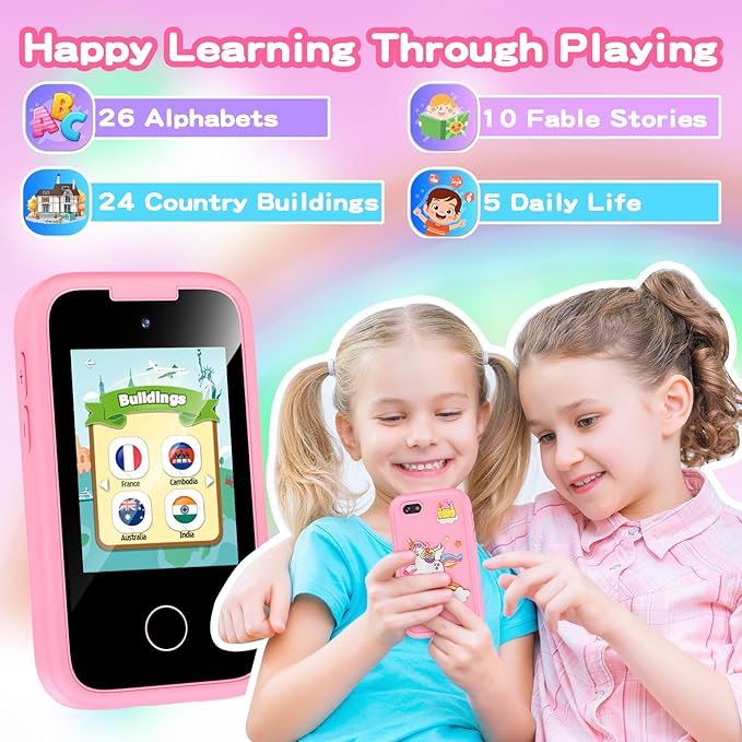 Kids Smart Phone for Girls, Christmas Birthday Gift for Girls Age 3-8, Children's Pretend Play Phone, Toddler Fake Cell Phone with Games, MP3 Music Player, Toys for 3 4 5 6 7 8 Years Old(Pink)