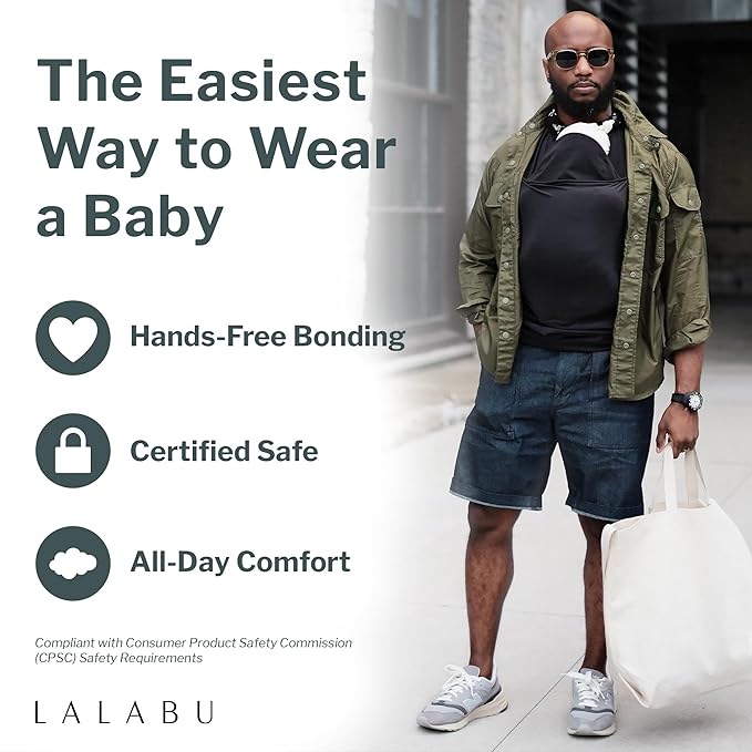 Lalabu The Dad Shirt | Hands-Free Baby Carrier for Dad with Kangaroo Pouch | Engineered for Bonding, Safety, & Comfort for Newborns Up to 15 Lbs. | CPSC Compliant - Black - Medium